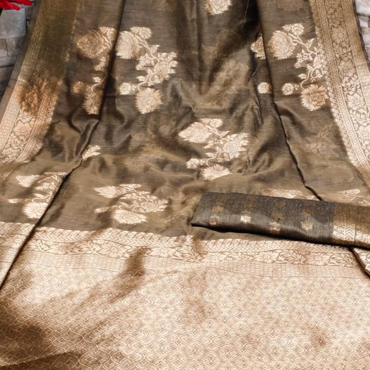 Brown Festive Wear Woven Jacquard Silk Saree
