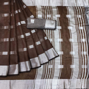 Brown Festive Wear Woven Linen Saree