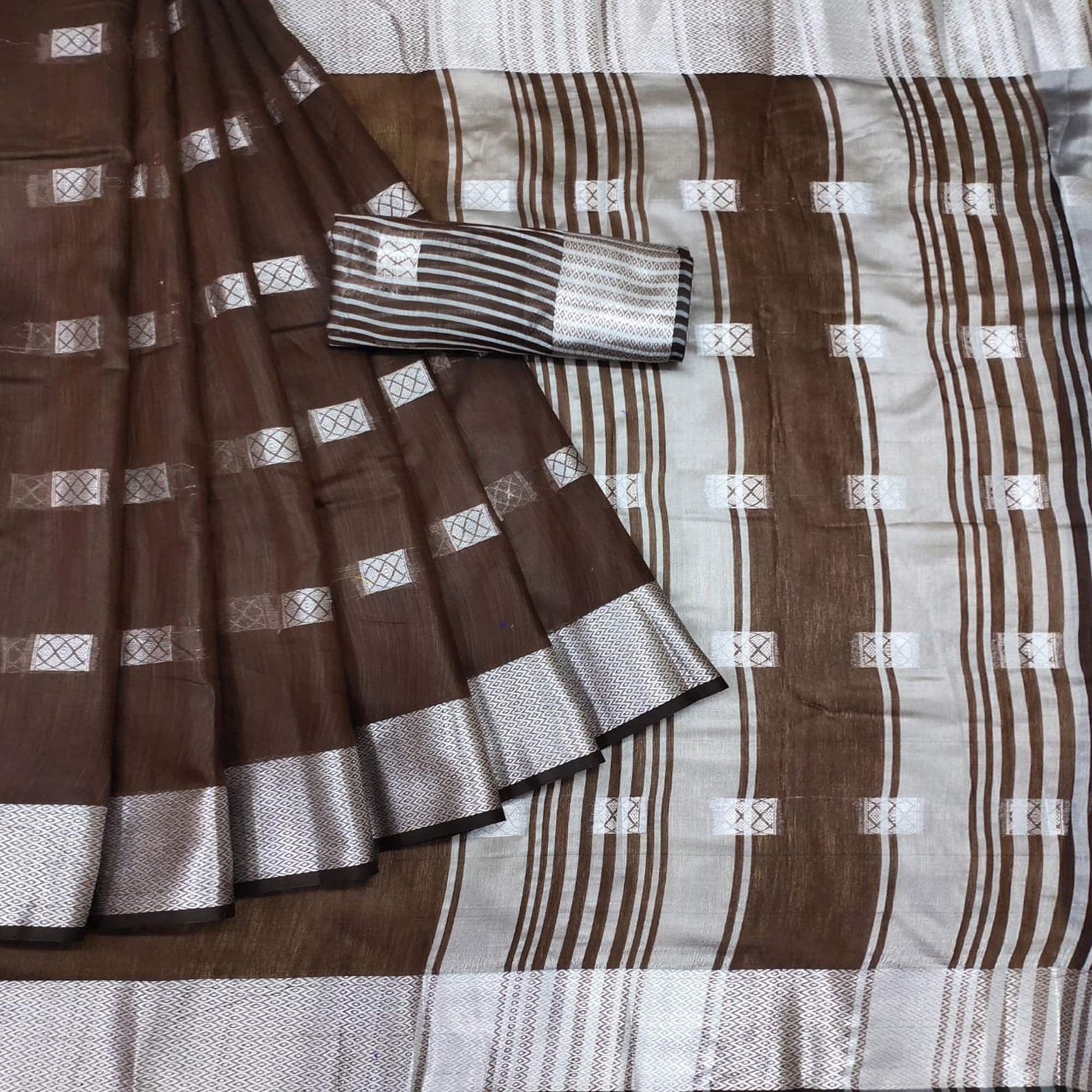 Brown Festive Wear Woven Linen Saree