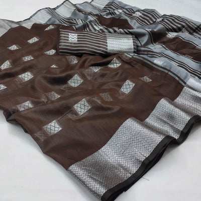 Brown Festive Wear Woven Linen Saree