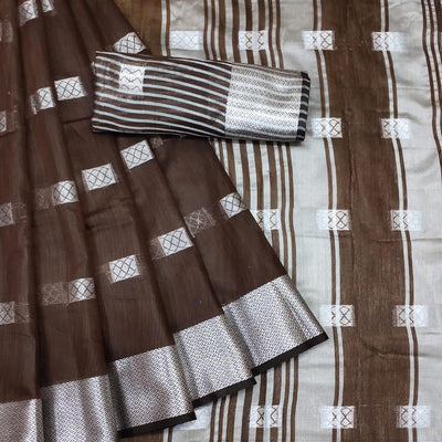 Brown Festive Wear Woven Linen Saree