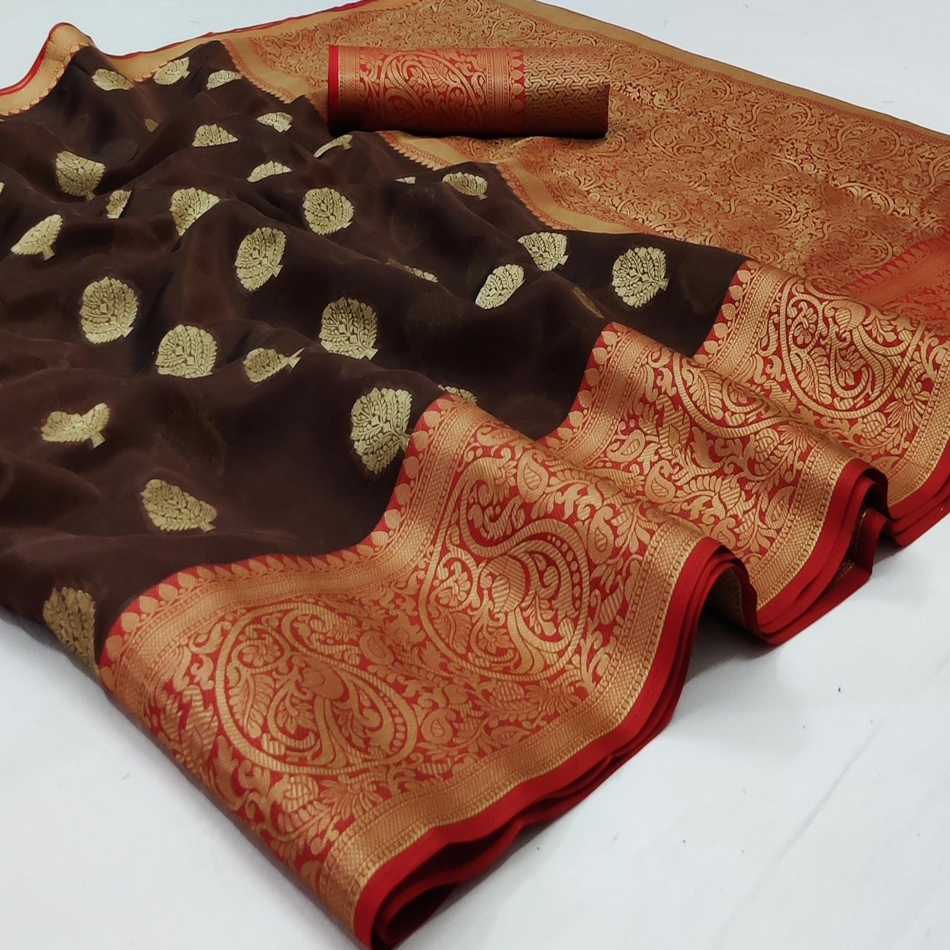 Brown Festive Wear Woven Silk Saree