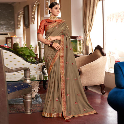 Brown Festive Wear Woven Silk Saree