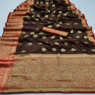 Brown Festive Wear Woven Silk Saree