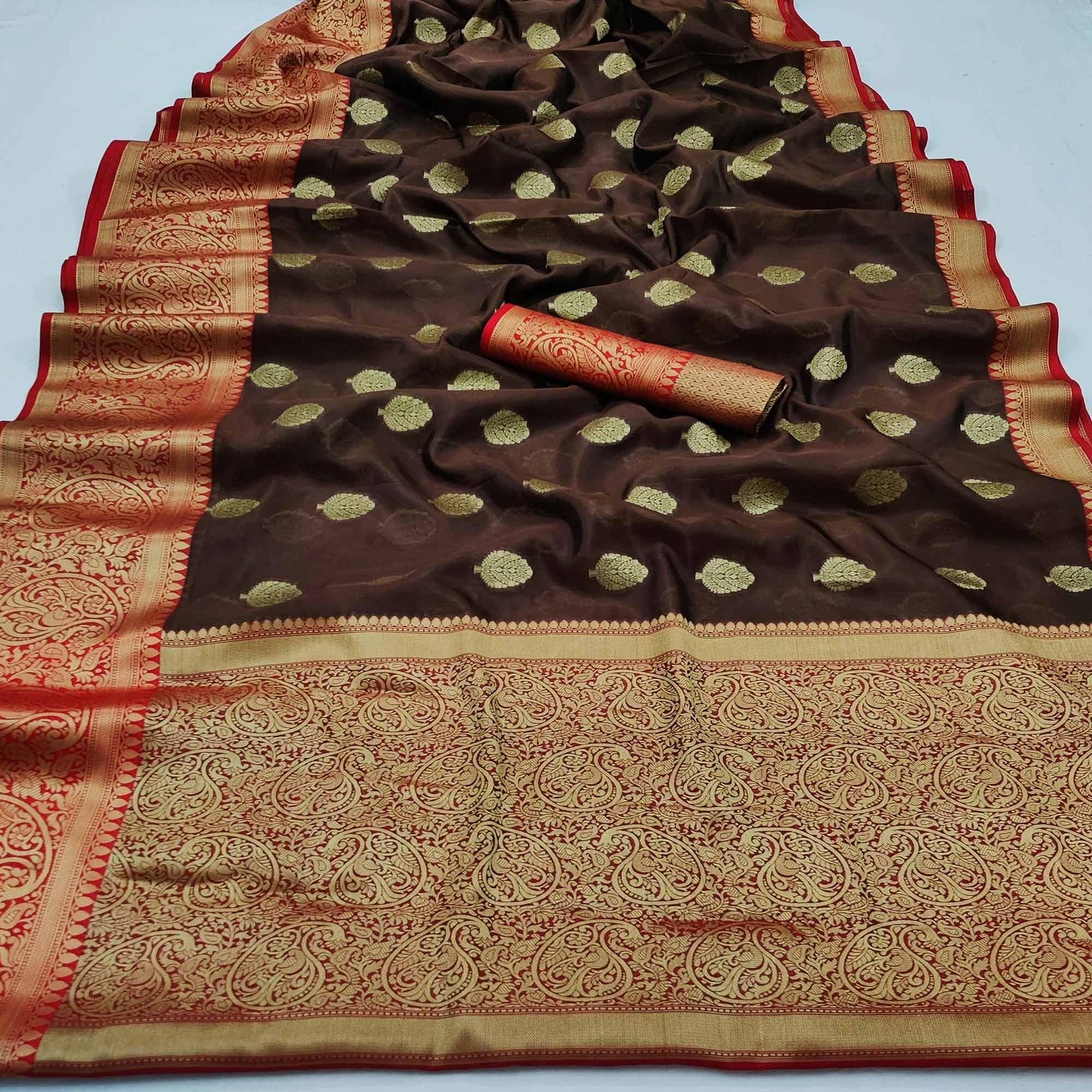 Brown Festive Wear Woven Silk Saree