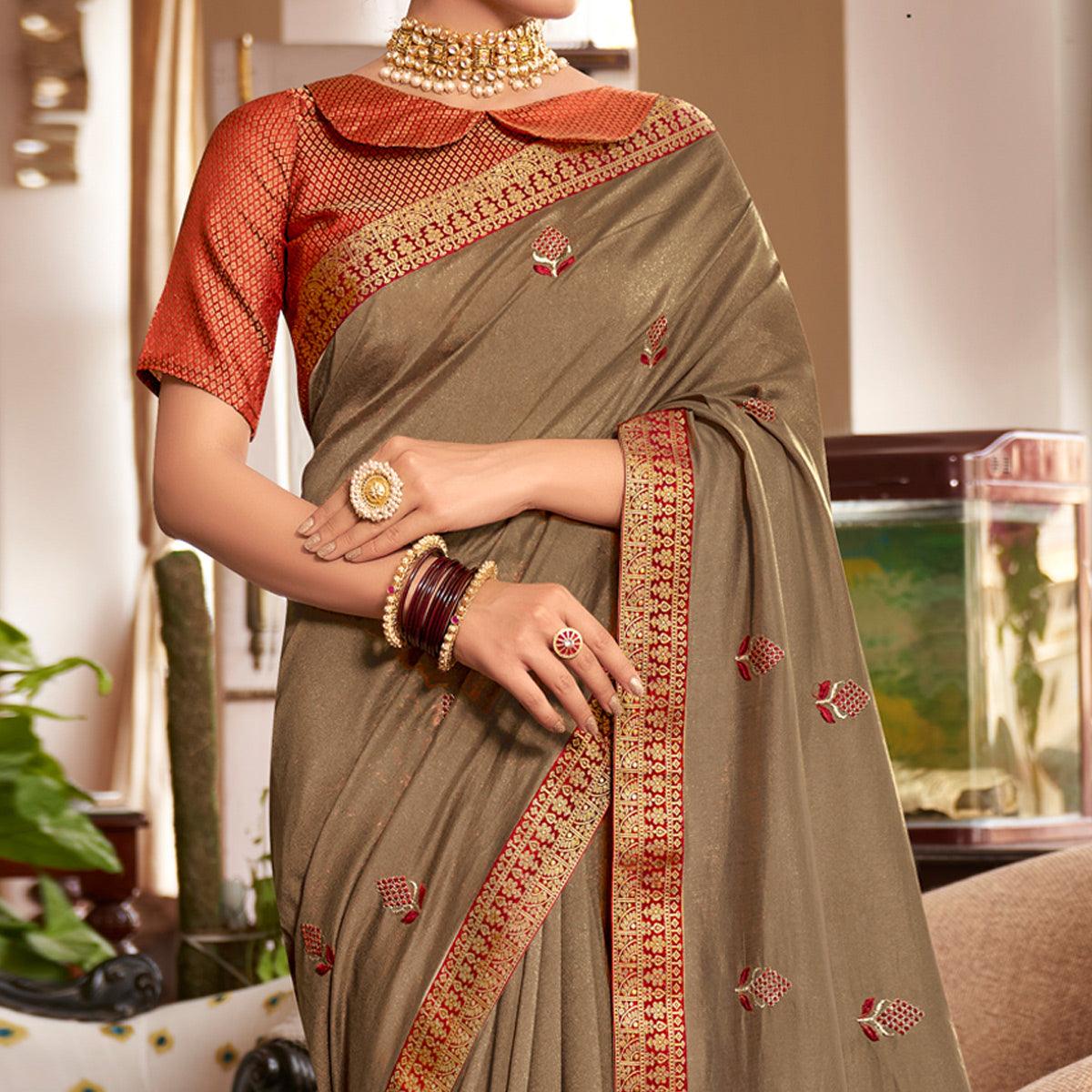 Brown Festive Wear Woven Silk Saree