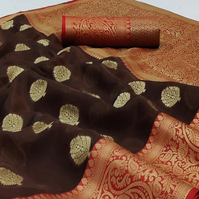 Brown Festive Wear Woven Silk Saree