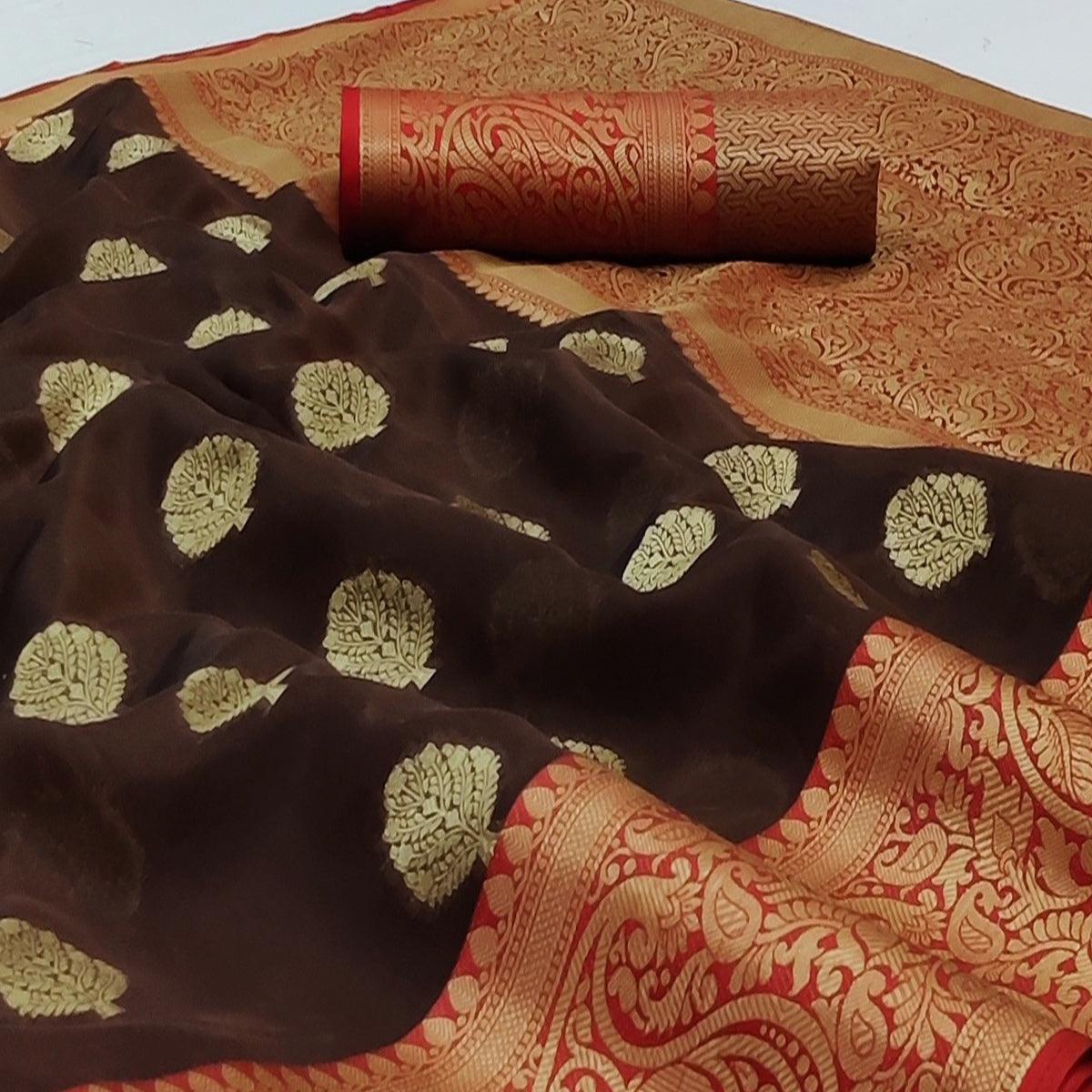 Brown Festive Wear Woven Silk Saree