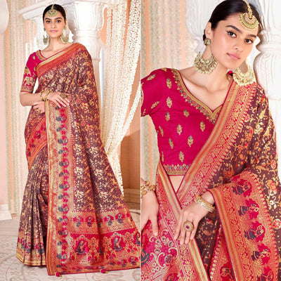 Brown Festive Wear Woven Silk Saree