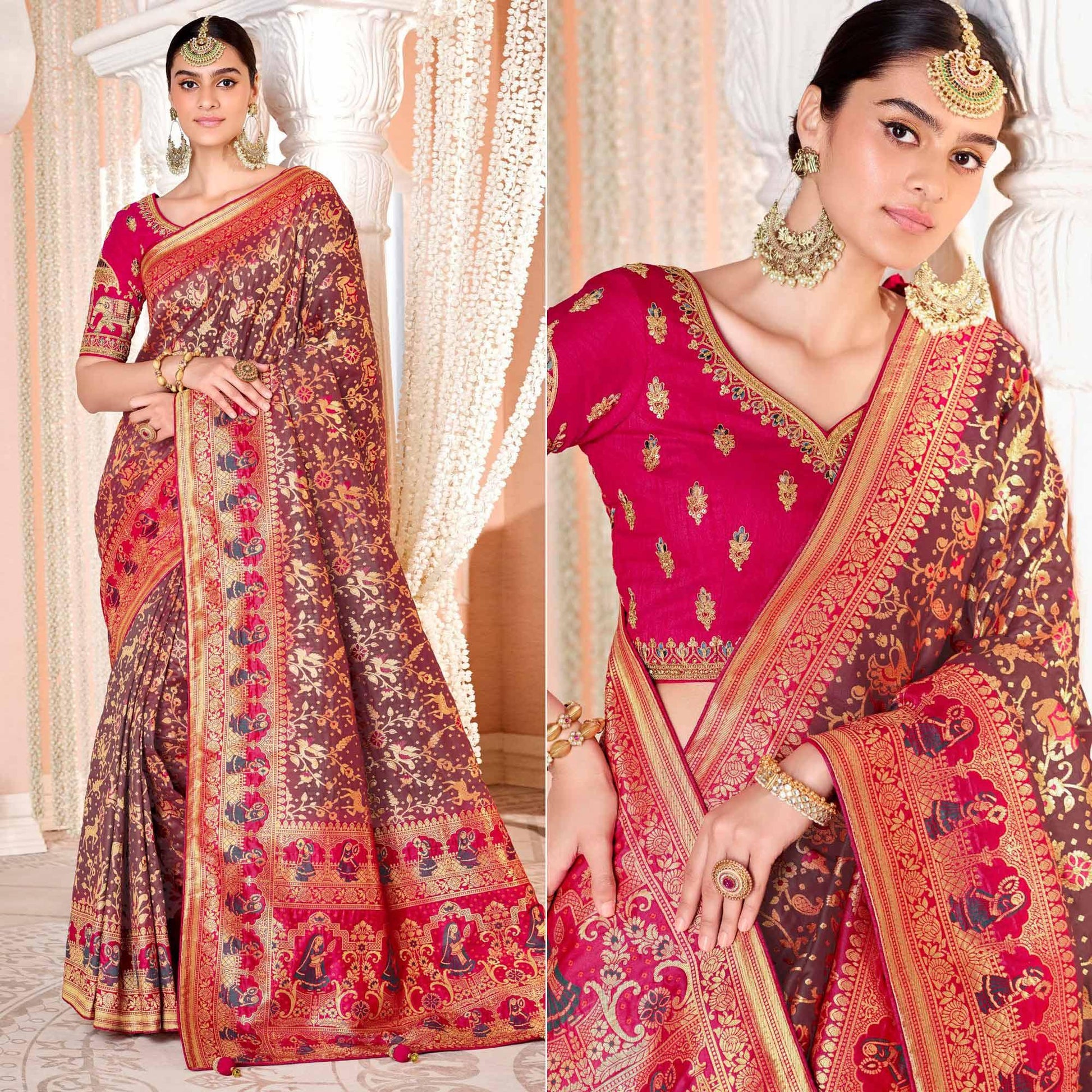 Brown Festive Wear Woven Silk Saree