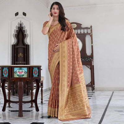 Brown Festive Wear Woven Soft Satin Silk Saree