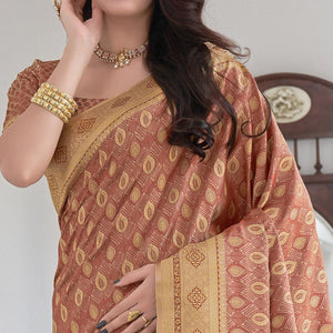 Brown Festive Wear Woven Soft Satin Silk Saree