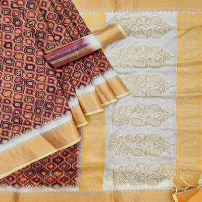 Brown Festive Wear Woven With Digital Printed Silk Saree