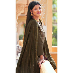 Brown Floral Digital Printed Dola Silk Salwar Suit
