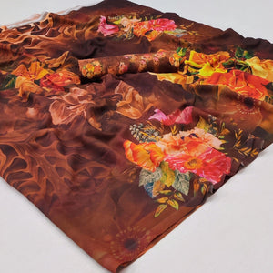 Brown Floral Digital Printed Georgette Saree