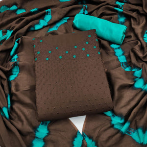 Brown Floral Embroidered Cotton Silk Dress Material