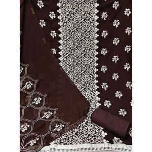 Brown Floral Embroidered Georgette Dress Material