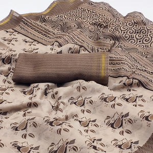 Brown Floral Printed Cotton Blend Saree