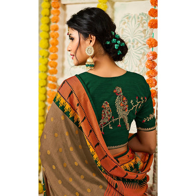 Brown Geometric Printed Brasso Saree With Tassels