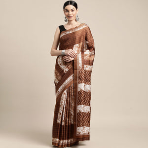 Brown Geometric Printed Cotton Silk Saree