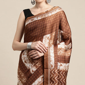 Brown Geometric Printed Cotton Silk Saree