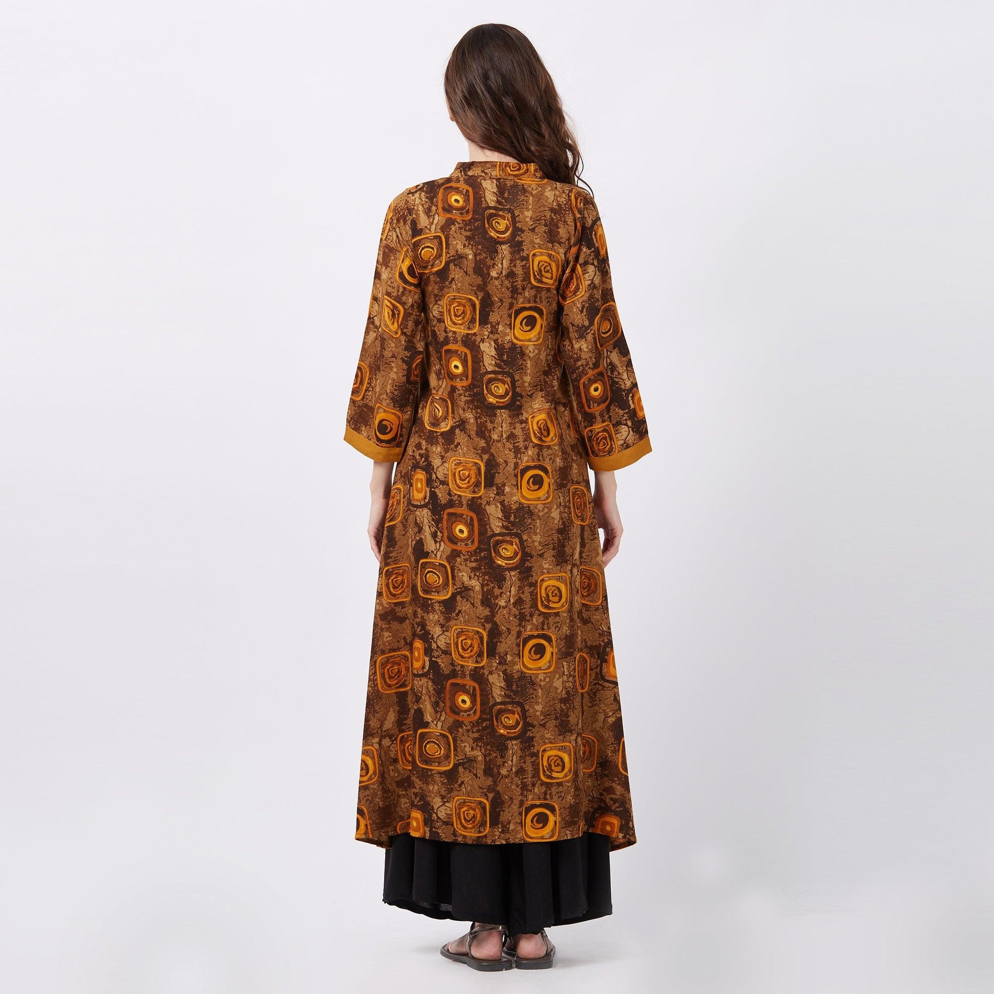Brown Geometric Printed Rayon Kurti