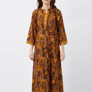 Brown Geometric Printed Rayon Kurti