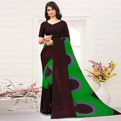 Brown-Green Casual Wear Printed Georgette Saree