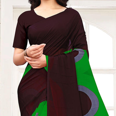 Brown-Green Casual Wear Printed Georgette Saree