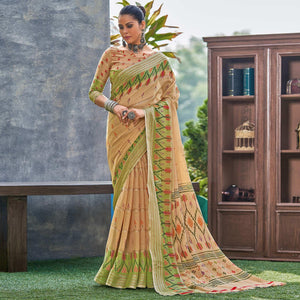 Brown Ikkat Printed Linen Saree
