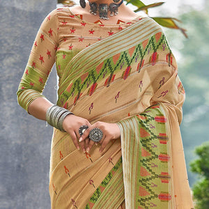 Brown Ikkat Printed Linen Saree