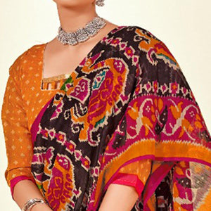Brown Kalamkari Printed Cotton Blend Saree