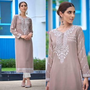 Brown Lucknowi Embroidered Rayon Kurti