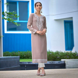 Brown Lucknowi Embroidered Rayon Kurti
