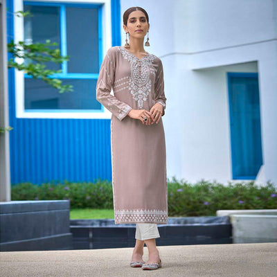 Brown Lucknowi Embroidered Rayon Kurti