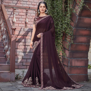 Brown Party Wear Embroidered Silk Georgette Saree