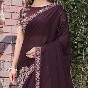 Brown Party Wear Embroidered Silk Georgette Saree