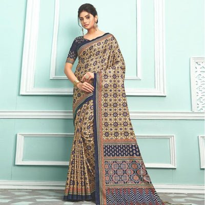 Brown Party Wear Satin Printed Saree With Unstitched Blouse