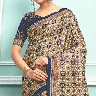 Brown Party Wear Satin Printed Saree With Unstitched Blouse