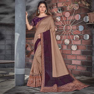Brown Party Wear Sequins Tussar Silk Saree