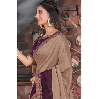 Brown Party Wear Sequins Tussar Silk Saree