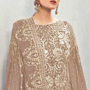 Brown Partywear Embroidered Georgette Pakistani Suit