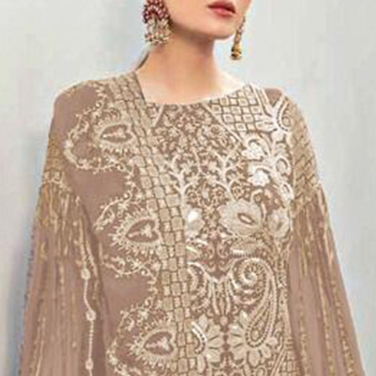 Brown Partywear Embroidered Georgette Pakistani Suit