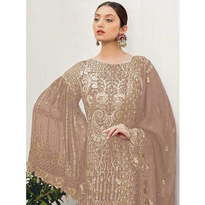Brown Partywear Embroidered Georgette Pakistani Suit