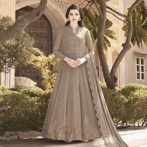 Brown Partywear Embroidered Soft Georgette Suit