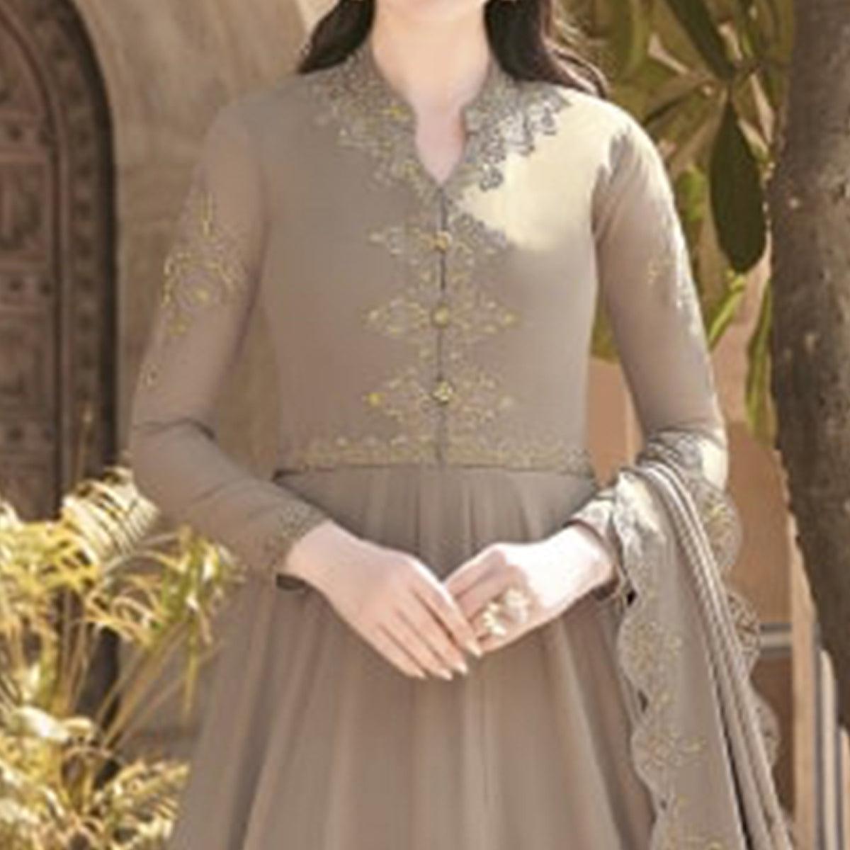 Brown Partywear Embroidered Soft Georgette Suit
