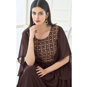 Brown Partywear Embroidered with Handwork Heavy Georgette Gown