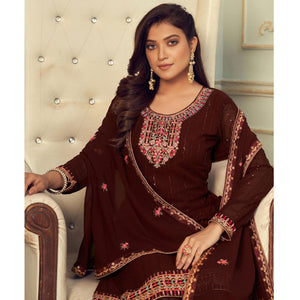 Brown Partywear Embroidery With Embellished Georgette Suit