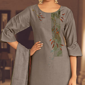 Brown Partywear Heavy Hand Work Bemberg Silk Suit