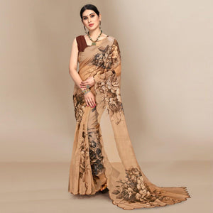 Brown Partywear Sequins & Printed Organza Saree